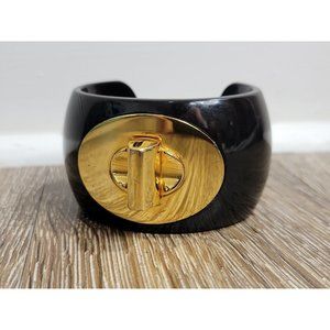 Statement Piece Jewelry COACH Black & Gold Turnlock Wrist Cuff Bracelet Pop Punk